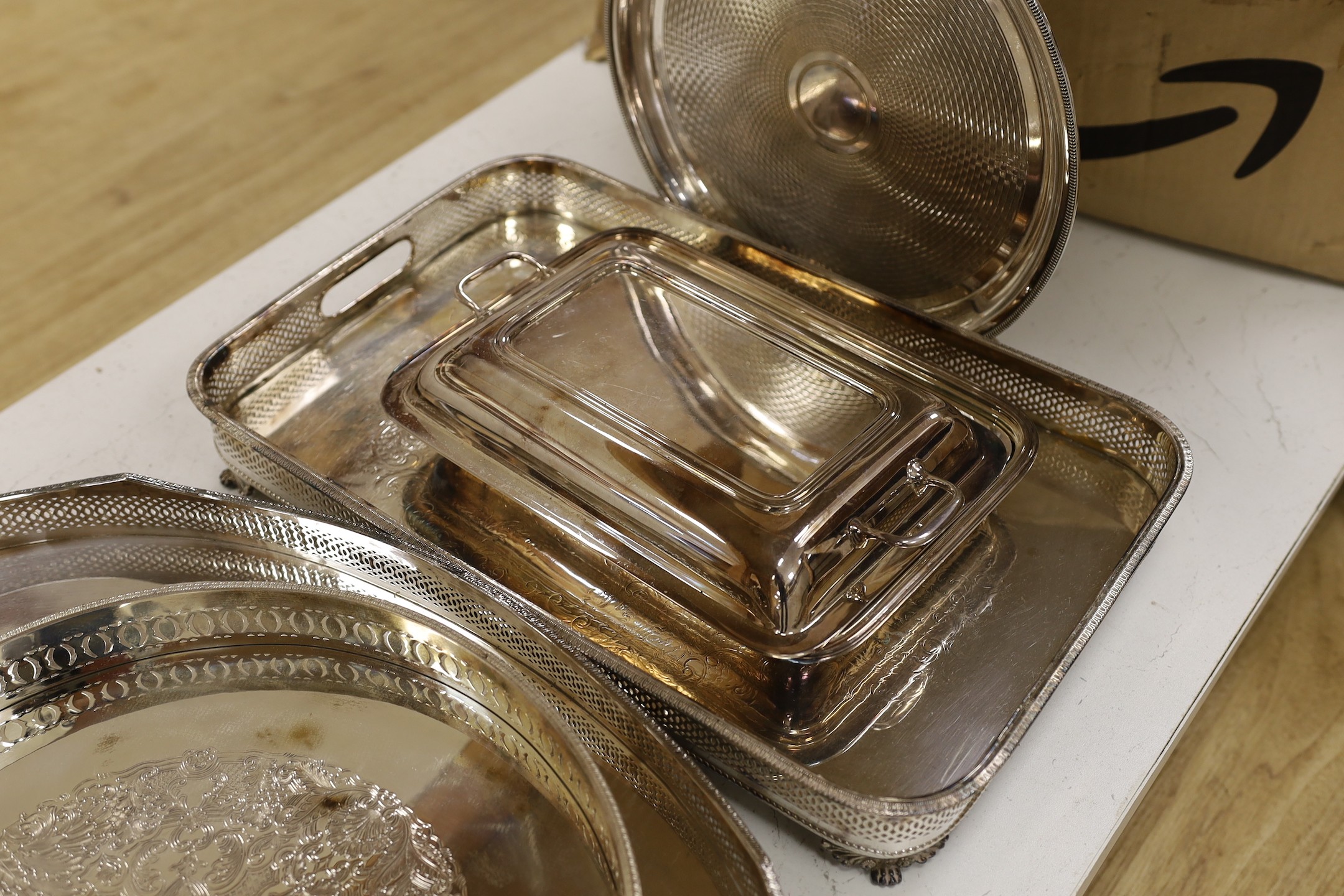 A selection of various plated wares, to include trays and tureens etc.